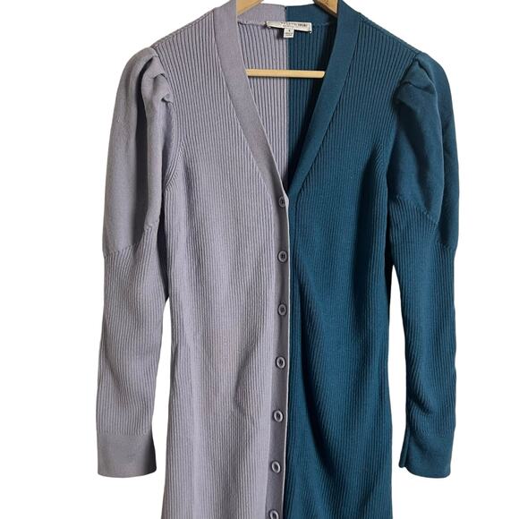 Busayo Ribbed Two-Tone Blue Purple Long Sleeve Sweater Midi Dress Size Small - Picture 9 of 16